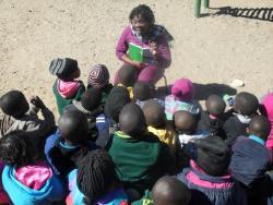 Story time in winter is outside in the sunshine